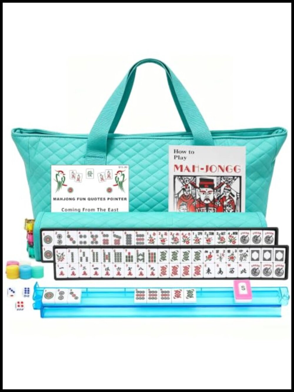 Complete Mahjong Tile Set With Racks, Wind Indicator & Tote Bag 166 Resin